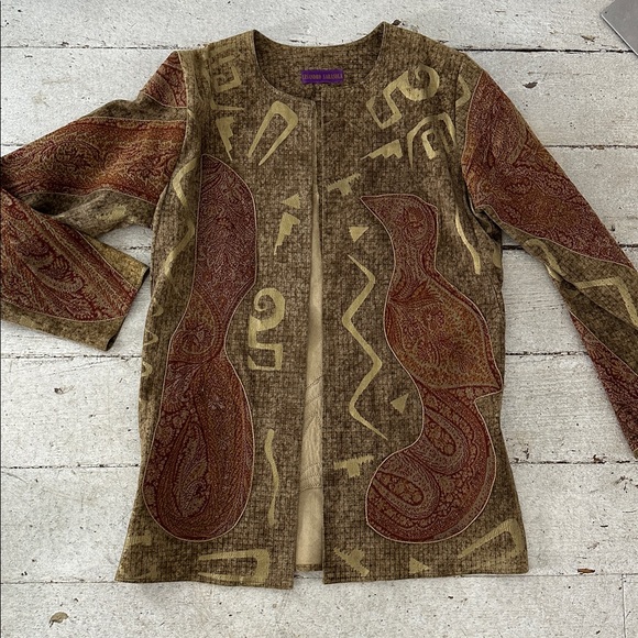 Vintage Jackets & Blazers - Vintage Lisandro Sarasola Art To Wear Printed Suede Tapestry Jacket S/M